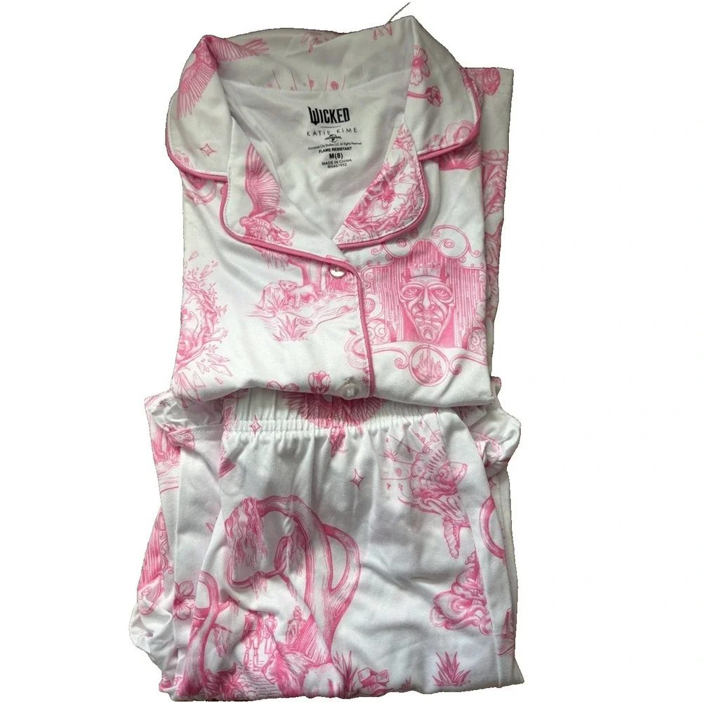 Katie‎ Kime Wicked Girls Pajama Set Pink White 2pc Sz M 8 Flame NWT